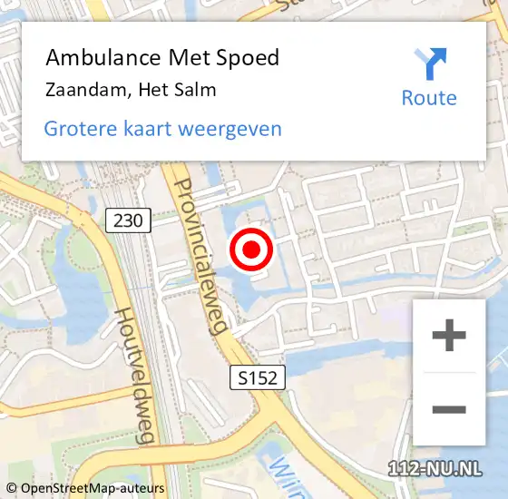 Locatie op kaart van de 112 melding: Ambulance Met Spoed Naar Zaandam, Het Salm op 10 mei 2024 11:31