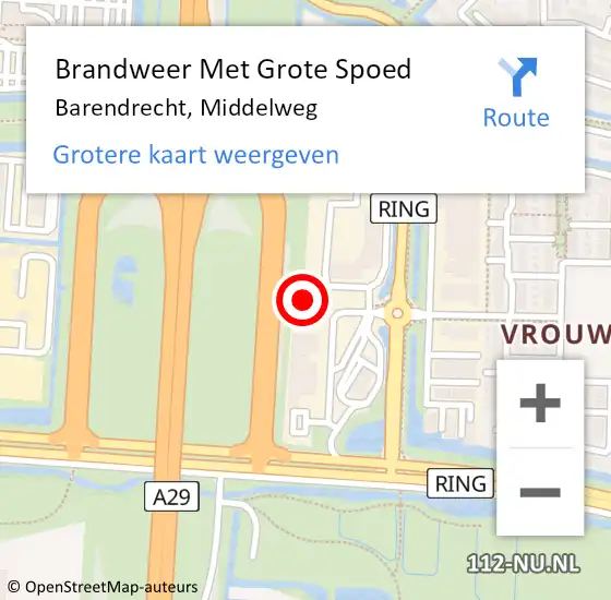Locatie op kaart van de 112 melding: Brandweer Met Grote Spoed Naar Barendrecht, Middelweg op 10 mei 2024 11:32