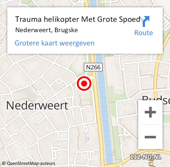 Locatie op kaart van de 112 melding: Trauma helikopter Met Grote Spoed Naar Nederweert, Brugske op 10 mei 2024 11:44