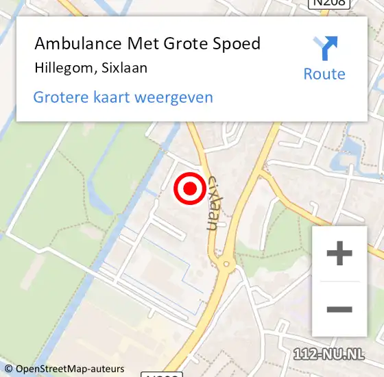 Locatie op kaart van de 112 melding: Ambulance Met Grote Spoed Naar Hillegom, Sixlaan op 10 mei 2024 11:47