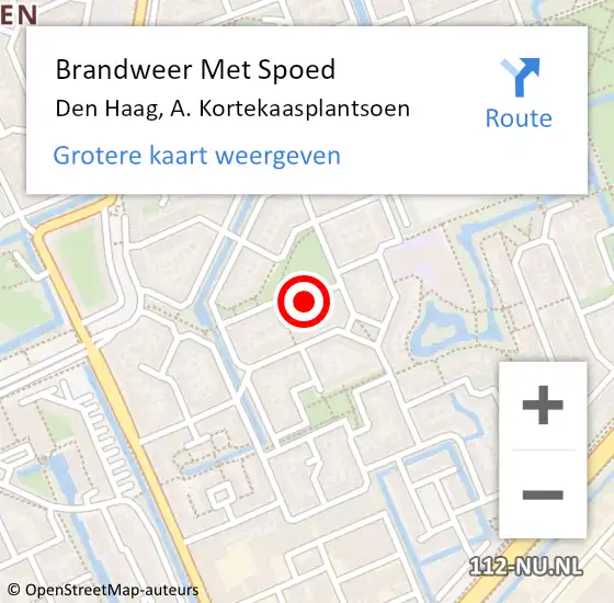 Locatie op kaart van de 112 melding: Brandweer Met Spoed Naar Den Haag, A. Kortekaasplantsoen op 10 mei 2024 11:54