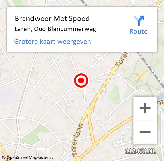 Locatie op kaart van de 112 melding: Brandweer Met Spoed Naar Laren, Oud Blaricummerweg op 10 mei 2024 12:00
