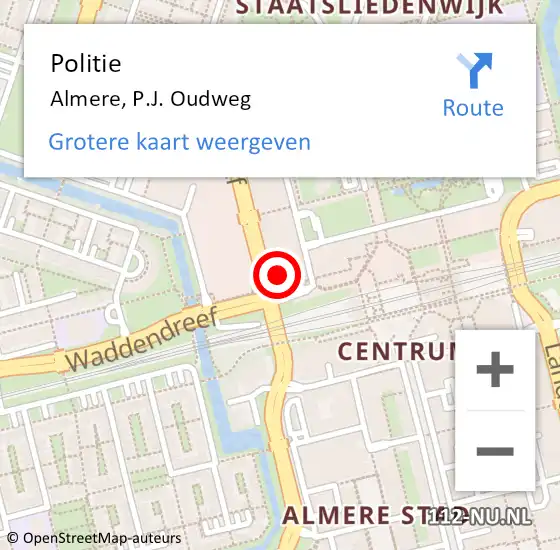 Locatie op kaart van de 112 melding: Politie Almere, P.J. Oudweg op 10 mei 2024 12:10