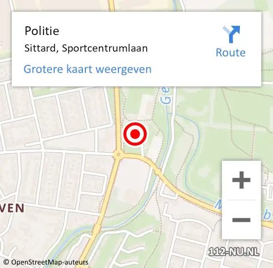 Locatie op kaart van de 112 melding: Politie Sittard, Sportcentrumlaan op 10 mei 2024 12:13