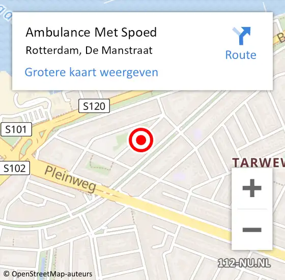 Locatie op kaart van de 112 melding: Ambulance Met Spoed Naar Rotterdam, De Manstraat op 10 mei 2024 12:22