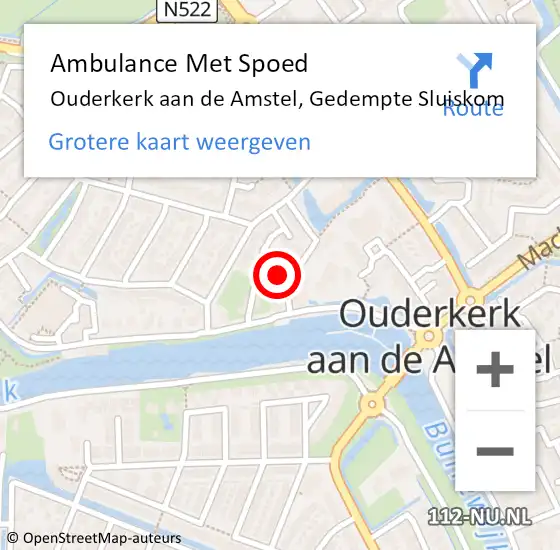 Locatie op kaart van de 112 melding: Ambulance Met Spoed Naar Ouderkerk aan de Amstel, Gedempte Sluiskom op 10 mei 2024 12:24