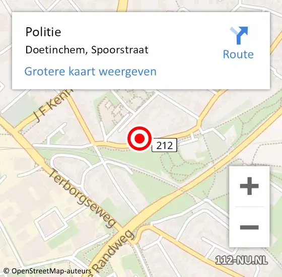 Locatie op kaart van de 112 melding: Politie Doetinchem, Spoorstraat op 10 mei 2024 12:44