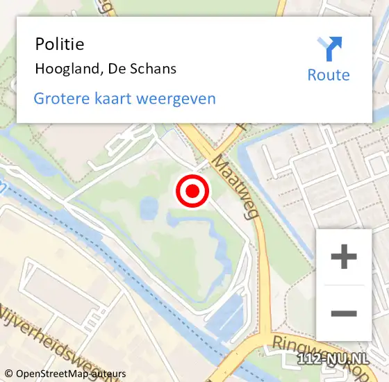 Locatie op kaart van de 112 melding: Politie Hoogland, De Schans op 10 mei 2024 12:49