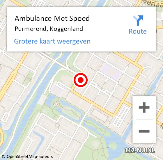 Locatie op kaart van de 112 melding: Ambulance Met Spoed Naar Purmerend, Koggenland op 10 mei 2024 12:49