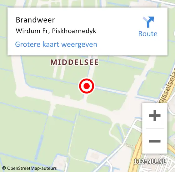 Locatie op kaart van de 112 melding: Brandweer Wirdum Fr, Piskhoarnedyk op 5 oktober 2014 11:29