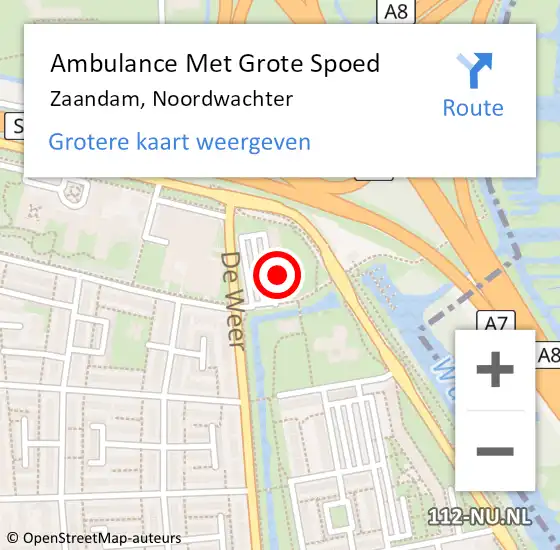 Locatie op kaart van de 112 melding: Ambulance Met Grote Spoed Naar Zaandam, Noordwachter op 10 mei 2024 13:00