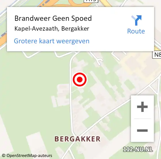 Locatie op kaart van de 112 melding: Brandweer Geen Spoed Naar Kapel-Avezaath, Bergakker op 10 mei 2024 13:00