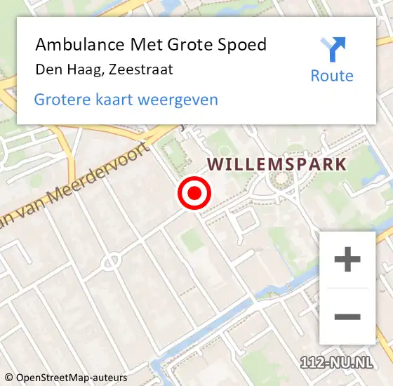 Locatie op kaart van de 112 melding: Ambulance Met Grote Spoed Naar Den Haag, Zeestraat op 10 mei 2024 13:01