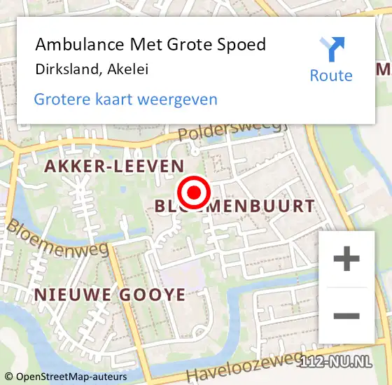 Locatie op kaart van de 112 melding: Ambulance Met Grote Spoed Naar Dirksland, Akelei op 10 mei 2024 13:08