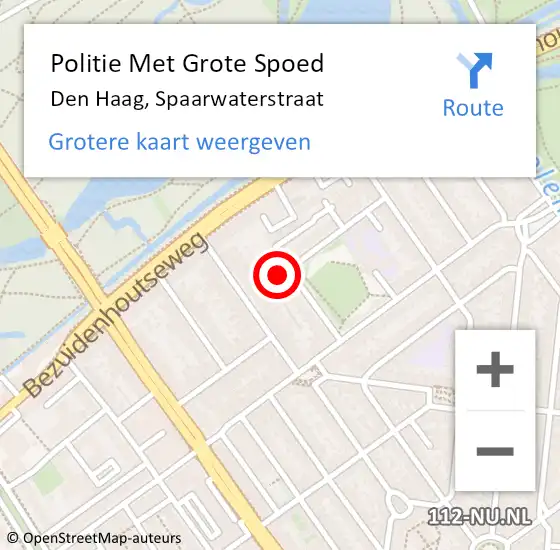 Locatie op kaart van de 112 melding: Politie Met Grote Spoed Naar Den Haag, Spaarwaterstraat op 10 mei 2024 13:11