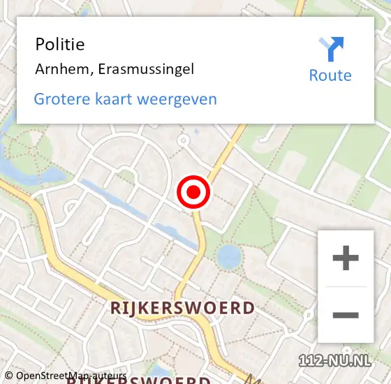 Locatie op kaart van de 112 melding: Politie Arnhem, Erasmussingel op 10 mei 2024 13:14