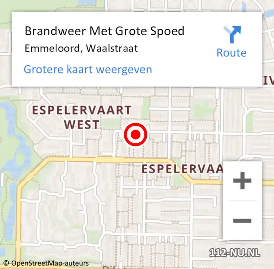 Locatie op kaart van de 112 melding: Brandweer Met Grote Spoed Naar Emmeloord, Waalstraat op 10 mei 2024 13:22