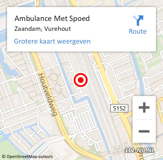 Locatie op kaart van de 112 melding: Ambulance Met Spoed Naar Zaandam, Vurehout op 10 mei 2024 13:46