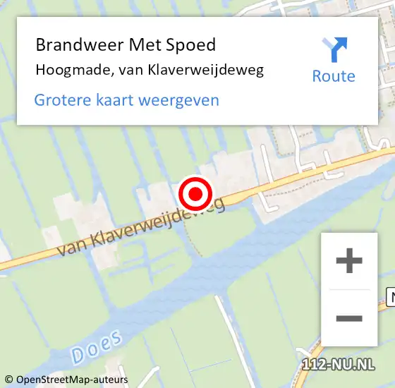 Locatie op kaart van de 112 melding: Brandweer Met Spoed Naar Hoogmade, van Klaverweijdeweg op 10 mei 2024 13:49