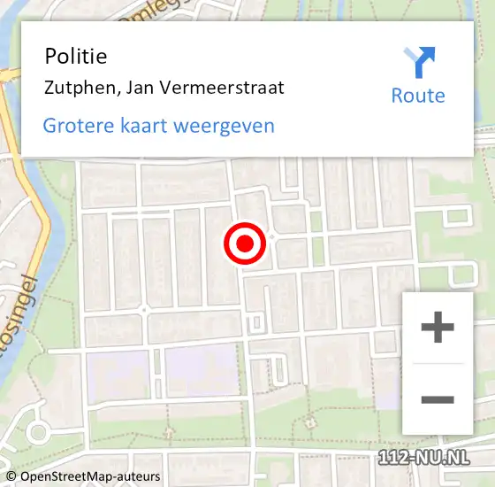Locatie op kaart van de 112 melding: Politie Zutphen, Jan Vermeerstraat op 10 mei 2024 13:49