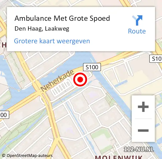 Locatie op kaart van de 112 melding: Ambulance Met Grote Spoed Naar Den Haag, Laakweg op 10 mei 2024 13:50