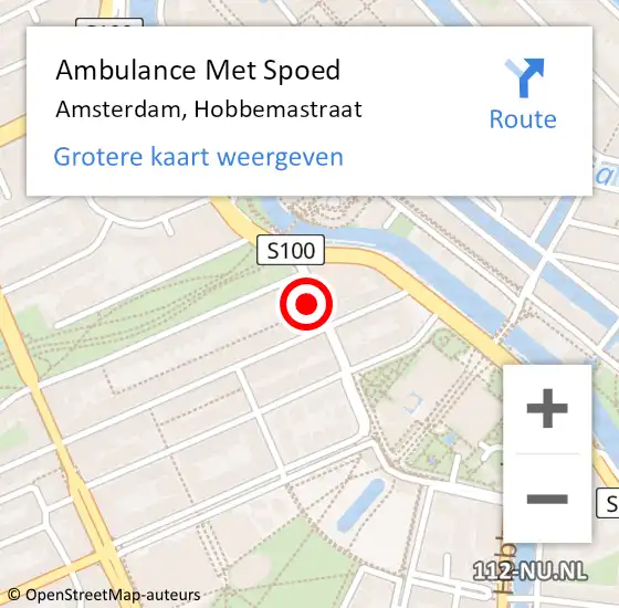 Locatie op kaart van de 112 melding: Ambulance Met Spoed Naar Amsterdam, Hobbemastraat op 10 mei 2024 13:50
