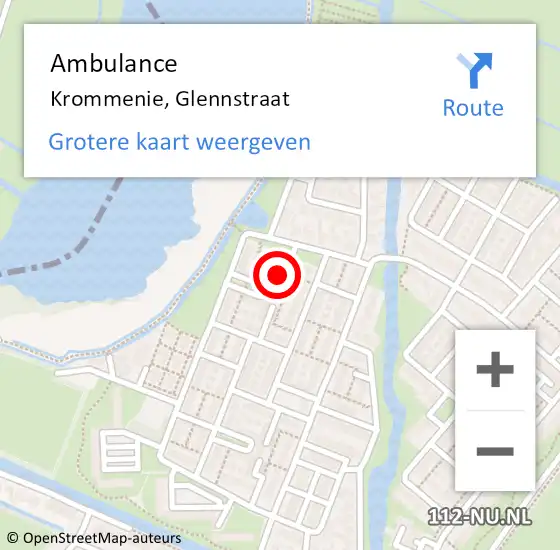 Locatie op kaart van de 112 melding: Ambulance Krommenie, Glennstraat op 10 mei 2024 14:05