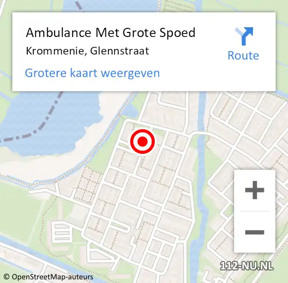 Locatie op kaart van de 112 melding: Ambulance Met Grote Spoed Naar Krommenie, Glennstraat op 10 mei 2024 14:06
