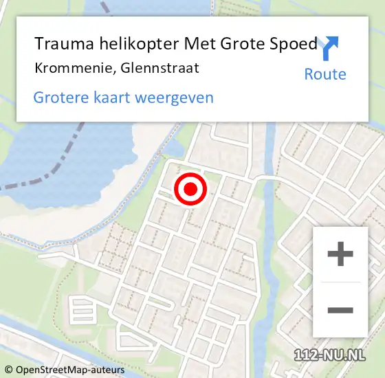 Locatie op kaart van de 112 melding: Trauma helikopter Met Grote Spoed Naar Krommenie, Glennstraat op 10 mei 2024 14:06