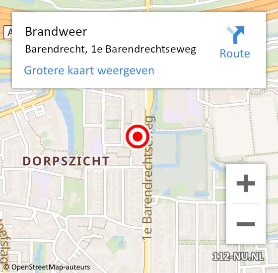 Locatie op kaart van de 112 melding: Brandweer Barendrecht, 1e Barendrechtseweg op 10 mei 2024 14:11
