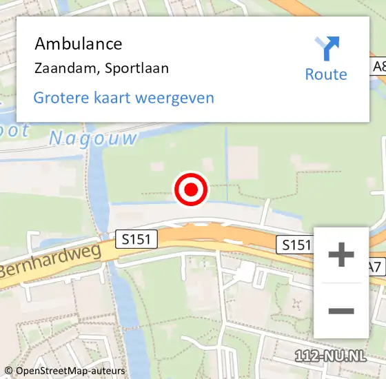 Locatie op kaart van de 112 melding: Ambulance Zaandam, Sportlaan op 10 mei 2024 14:11