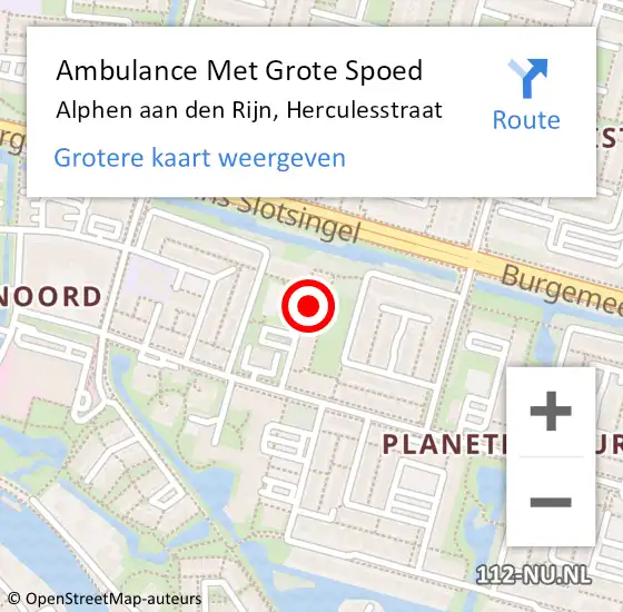 Locatie op kaart van de 112 melding: Ambulance Met Grote Spoed Naar Alphen aan den Rijn, Herculesstraat op 10 mei 2024 14:14