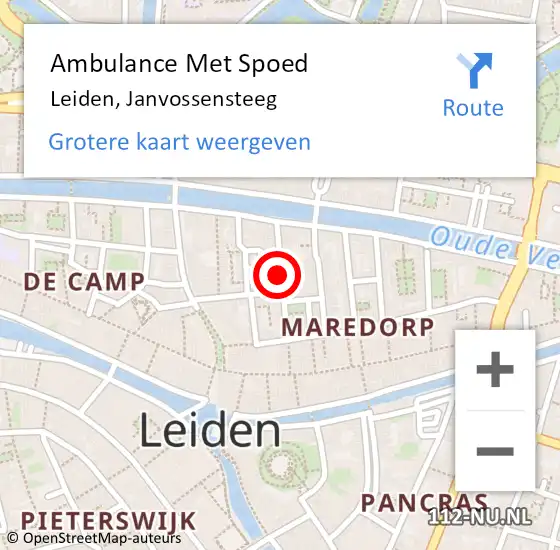 Locatie op kaart van de 112 melding: Ambulance Met Spoed Naar Leiden, Janvossensteeg op 10 mei 2024 14:21