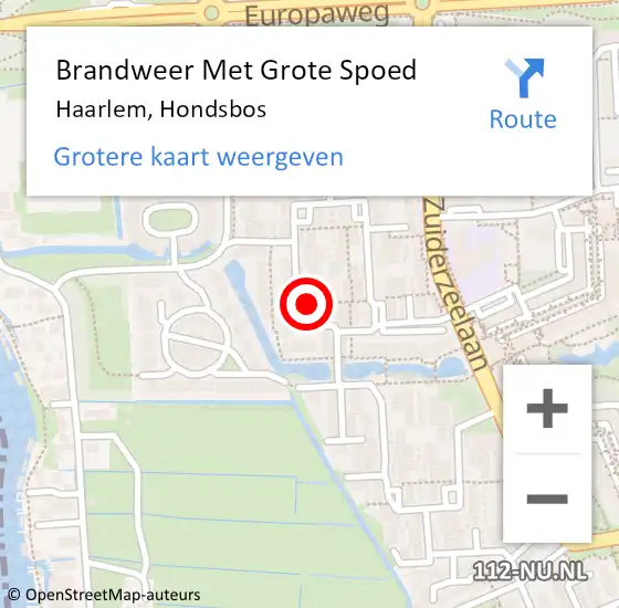 Locatie op kaart van de 112 melding: Brandweer Met Grote Spoed Naar Haarlem, Hondsbos op 10 mei 2024 14:29