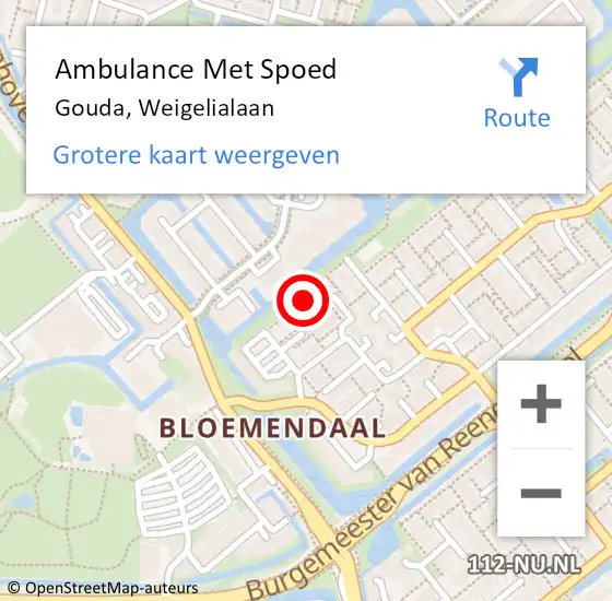 Locatie op kaart van de 112 melding: Ambulance Met Spoed Naar Gouda, Weigelialaan op 10 mei 2024 14:31