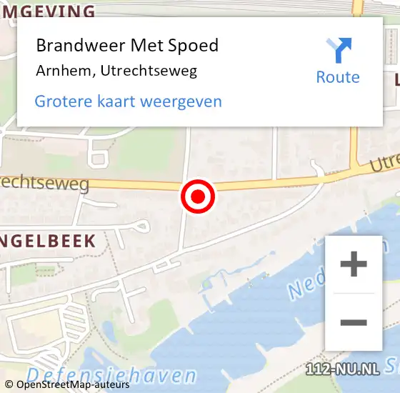 Locatie op kaart van de 112 melding: Brandweer Met Spoed Naar Arnhem, Utrechtseweg op 10 mei 2024 14:35