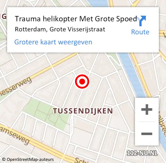 Locatie op kaart van de 112 melding: Trauma helikopter Met Grote Spoed Naar Rotterdam, Grote Visserijstraat op 10 mei 2024 14:39