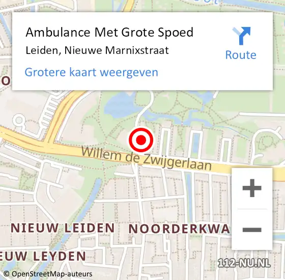 Locatie op kaart van de 112 melding: Ambulance Met Grote Spoed Naar Leiden, Nieuwe Marnixstraat op 10 mei 2024 14:52