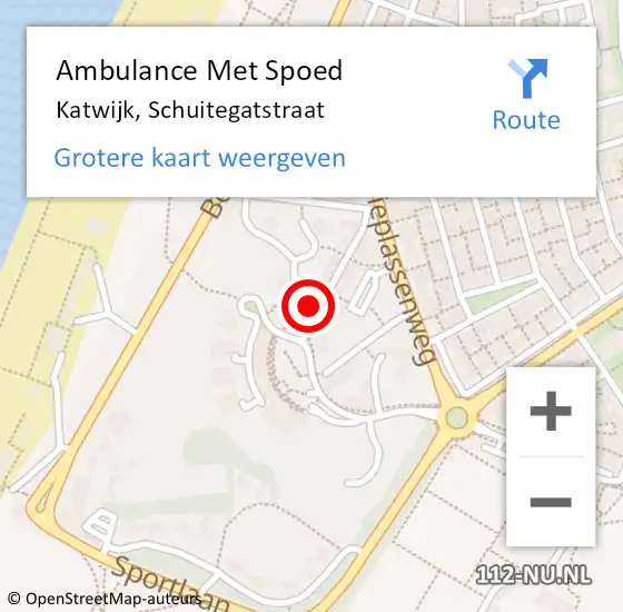 Locatie op kaart van de 112 melding: Ambulance Met Spoed Naar Katwijk, Schuitegatstraat op 10 mei 2024 14:58