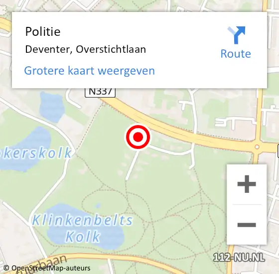 Locatie op kaart van de 112 melding: Politie Deventer, Overstichtlaan op 10 mei 2024 15:02