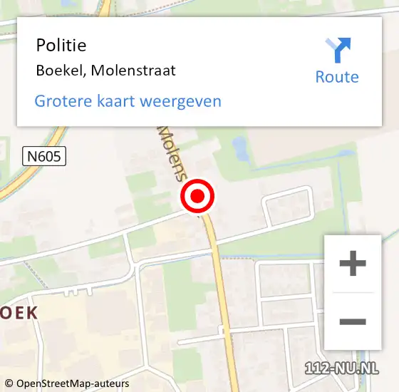 Locatie op kaart van de 112 melding: Politie Boekel, Molenstraat op 10 mei 2024 15:04