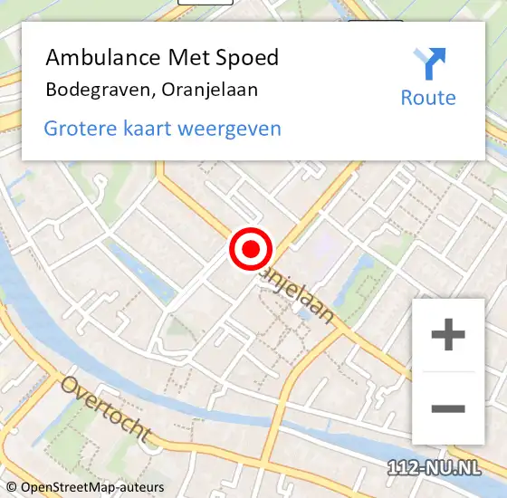 Locatie op kaart van de 112 melding: Ambulance Met Spoed Naar Bodegraven, Oranjelaan op 10 mei 2024 15:12