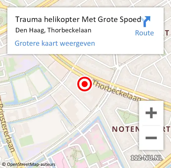 Locatie op kaart van de 112 melding: Trauma helikopter Met Grote Spoed Naar Den Haag, Thorbeckelaan op 10 mei 2024 15:15