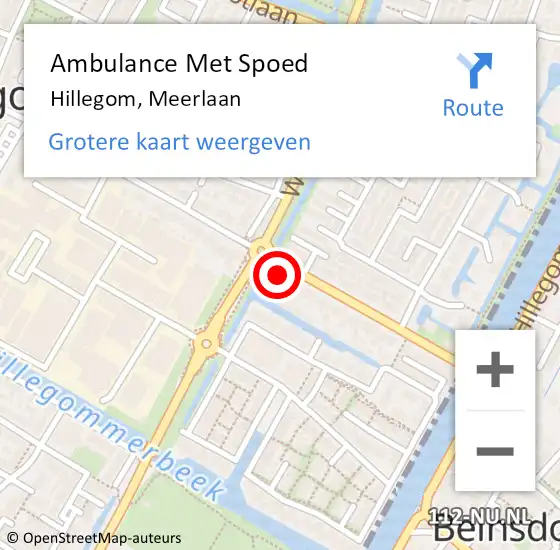 Locatie op kaart van de 112 melding: Ambulance Met Spoed Naar Hillegom, Meerlaan op 10 mei 2024 15:16