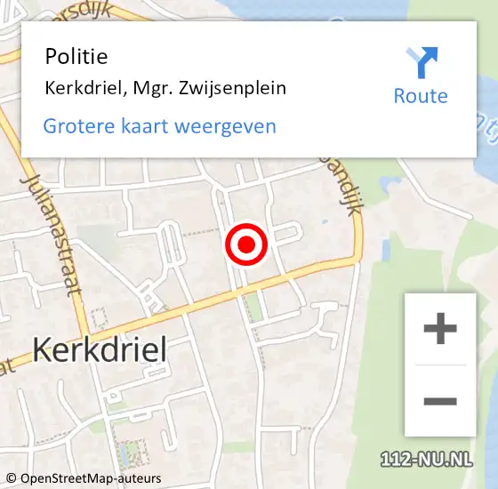 Locatie op kaart van de 112 melding: Politie Kerkdriel, Mgr. Zwijsenplein op 10 mei 2024 15:22