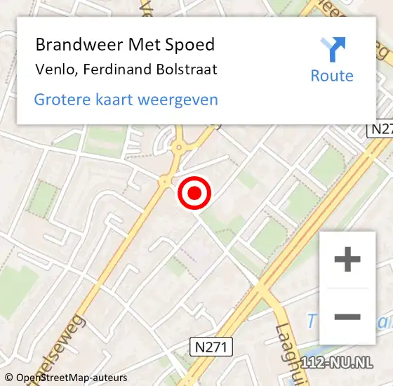 Locatie op kaart van de 112 melding: Brandweer Met Spoed Naar Venlo, Ferdinand Bolstraat op 10 mei 2024 15:31