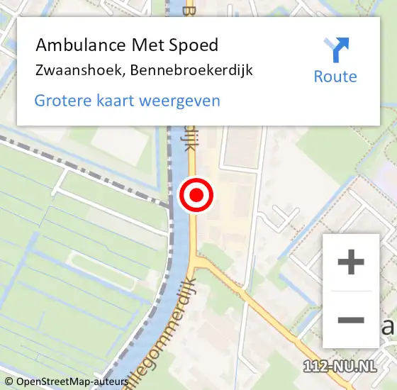 Locatie op kaart van de 112 melding: Ambulance Met Spoed Naar Zwaanshoek, Bennebroekerdijk op 10 mei 2024 15:35