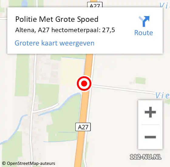 Locatie op kaart van de 112 melding: Politie Met Grote Spoed Naar Altena, A27 hectometerpaal: 27,5 op 10 mei 2024 15:49
