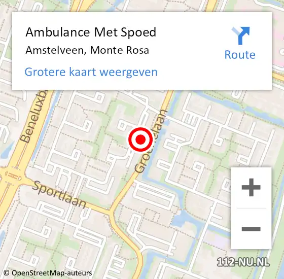Locatie op kaart van de 112 melding: Ambulance Met Spoed Naar Amstelveen, Monte Rosa op 10 mei 2024 15:50