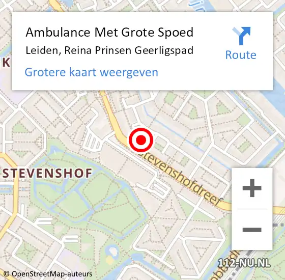 Locatie op kaart van de 112 melding: Ambulance Met Grote Spoed Naar Leiden, Reina Prinsen Geerligspad op 10 mei 2024 15:52